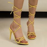 Sandales à talons hauts à lacets avec anneau de cheville en or, chaussures à talons aiguilles fins à tête ronde